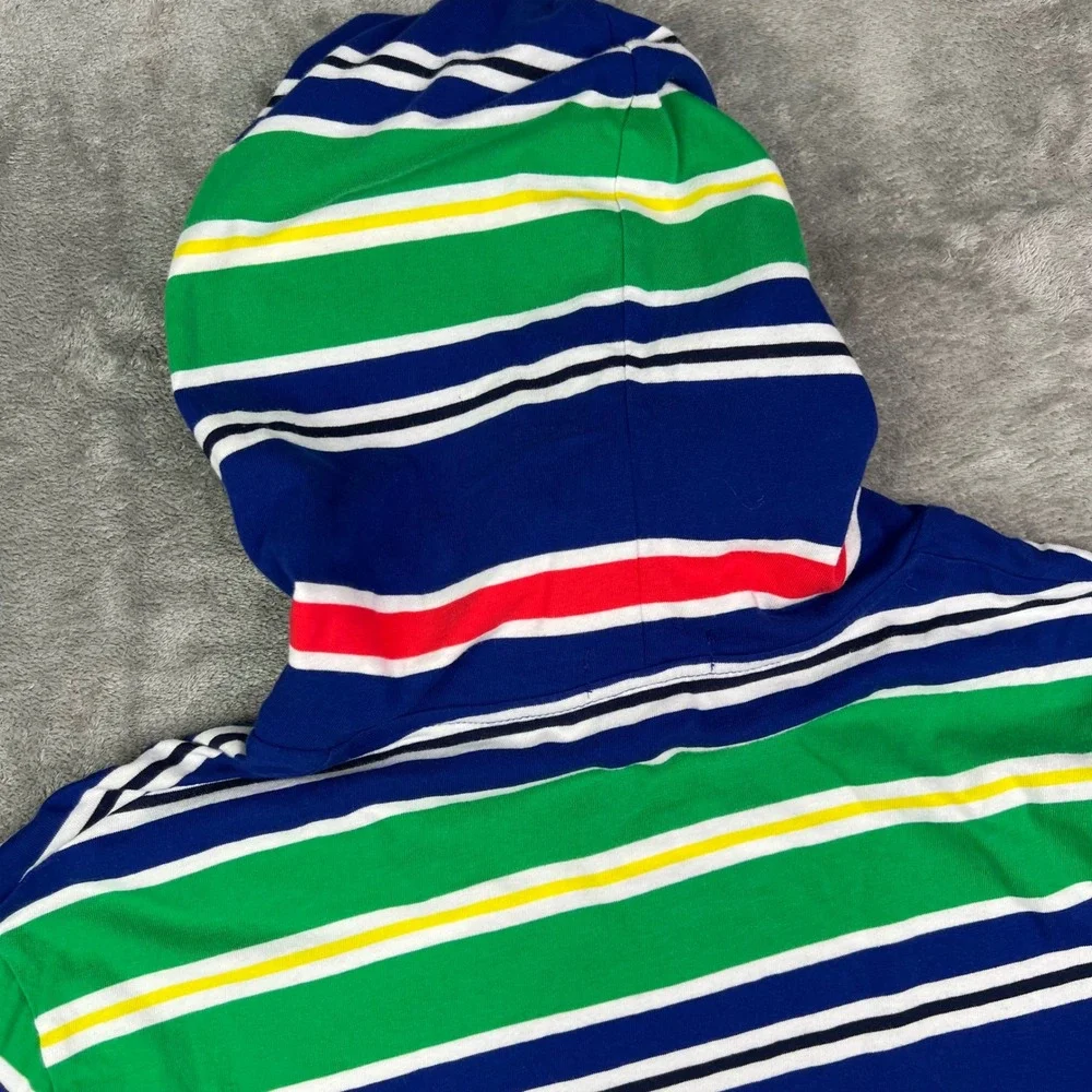 Polo Ralph Lauren Hooded T-Shirt Mens XL Blue Green Striped Long Sleeve Cotton
